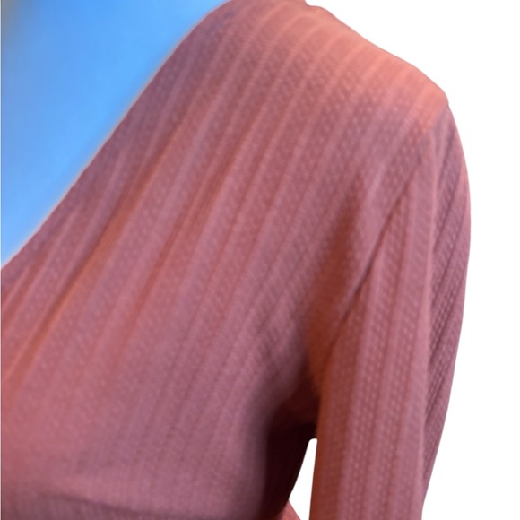 Ribbed Wrap Tie Waist Long Sleeve Top Rust Brown - Picture 3 of 7